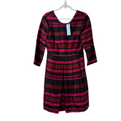 Draper James Cabernet Stripe Fit & Flare Dress Size 10 Silk Blend 3/4 Sleeve NWT
