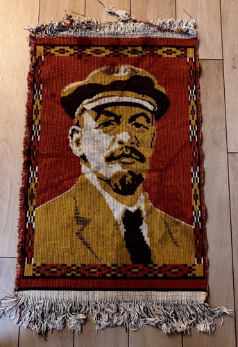 Vintage Soviet Lenin Wall Rug Tapestry USSR Propaganda Mid Century Textile 1960