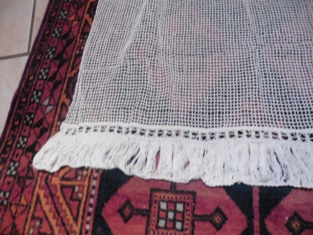 ANCIEN RIDEAU PANNEAU EN FILET COTON A FRANGES 164 CM DE H 115 CM"1900" - Photo 4/4