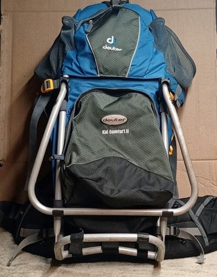 Deuter Kid Comfort II Child Carrier Backpack Blue Gray Hiking Frame Pack w/Stand