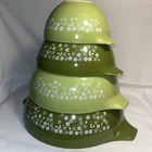 Pyrex Green & Lime Spring Blossom Crazy Daisy Cinderella bowl set 441-444 (b)
