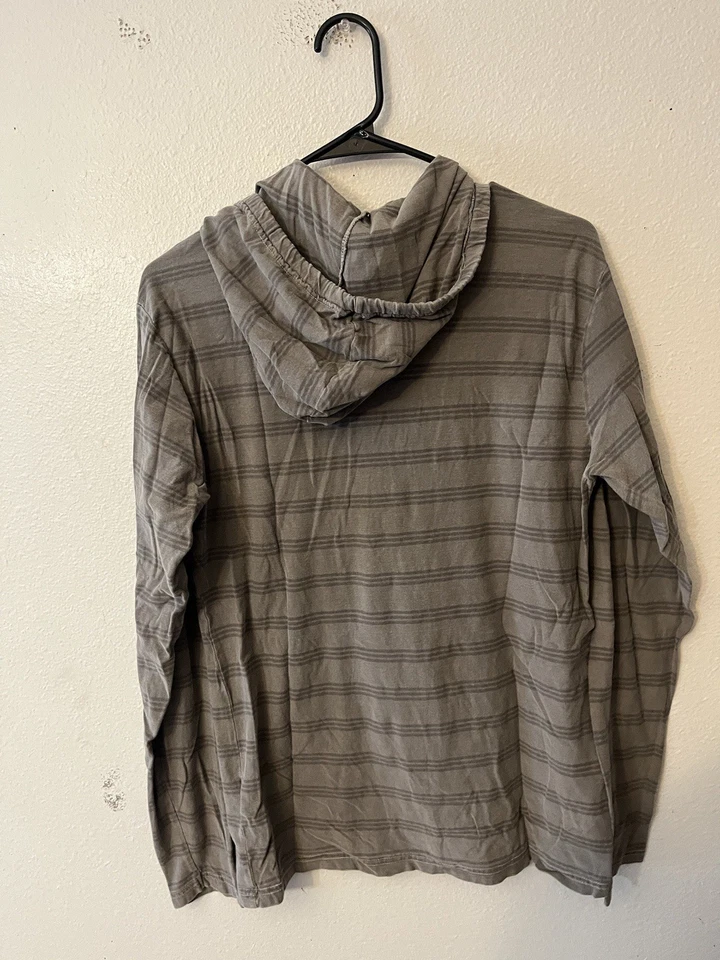RVCA Hooded Shirt Mens Gray Striped S Regular Fit Cotton Blend Long Sleeve - Image 3 of 4