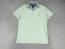 Tommy Hilfiger Polo Shirt Men Small Green Cotton Custom Fit Short Sleeve READ