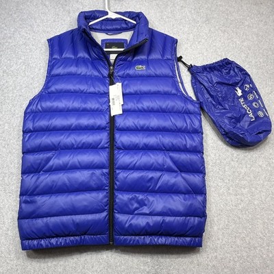Lacoste Puffer Vest Mens Medium Blue Down Filled Packable Water Repellent BH2864