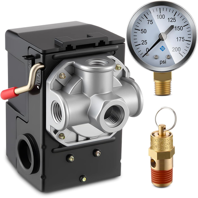 #ad Air Compressor Pressure Switch 135 175 4 Port 20 Amp with 0 200 PSI Gauge and 20 $68.99