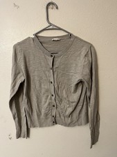 GAP, Size M Button Lightweight, Cardigan Sweater Crew Cotton Long Sleeve Gray