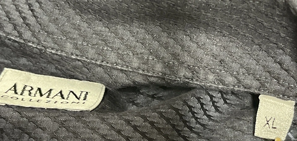 Armani Collezioni Mens Collard LS Button Up Shirt Gray Size XL - Image 3 of 4