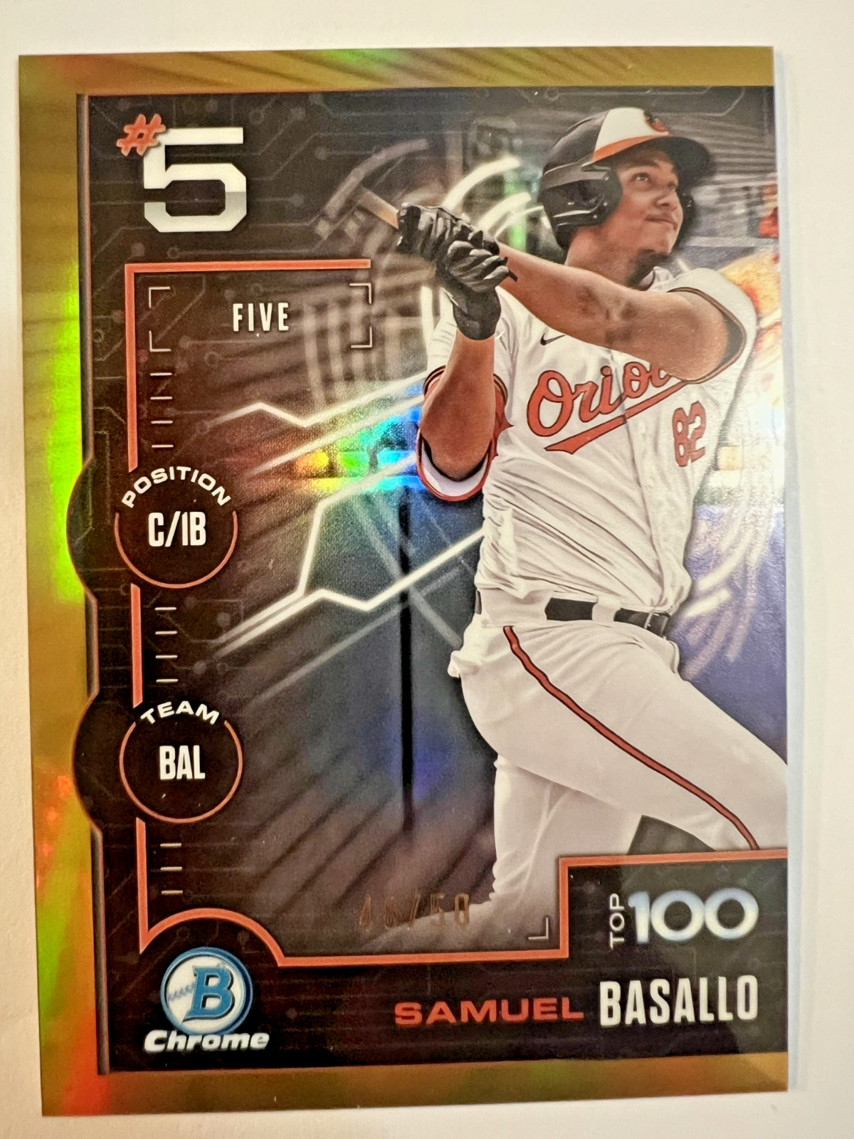 2025 Bowman - Bowman Scouts Top 100 Chrome Samuel Basallo #BTP-5 Gold Refractor /50 (RC)