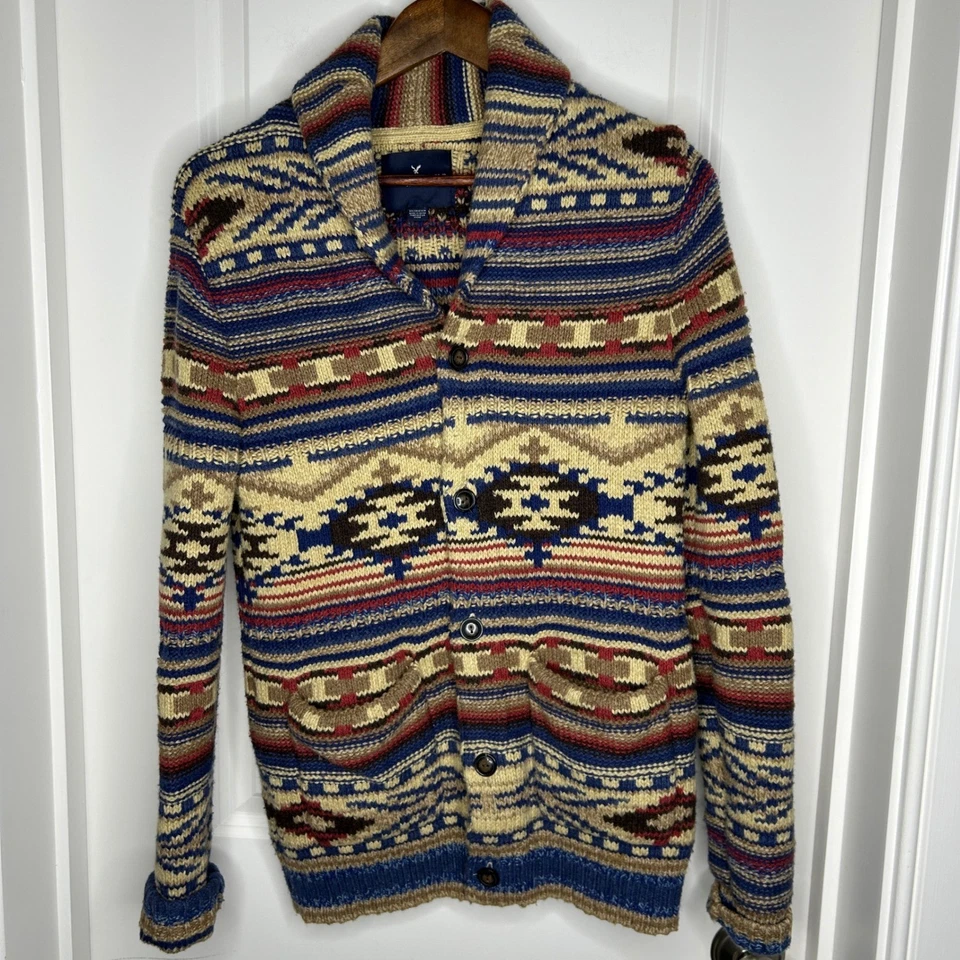 Cárdigan Suéter Y2k American Eagle Talla XS Azteca Multicolor Mezcla Lana Gran Tamaño Foto 2 de 4