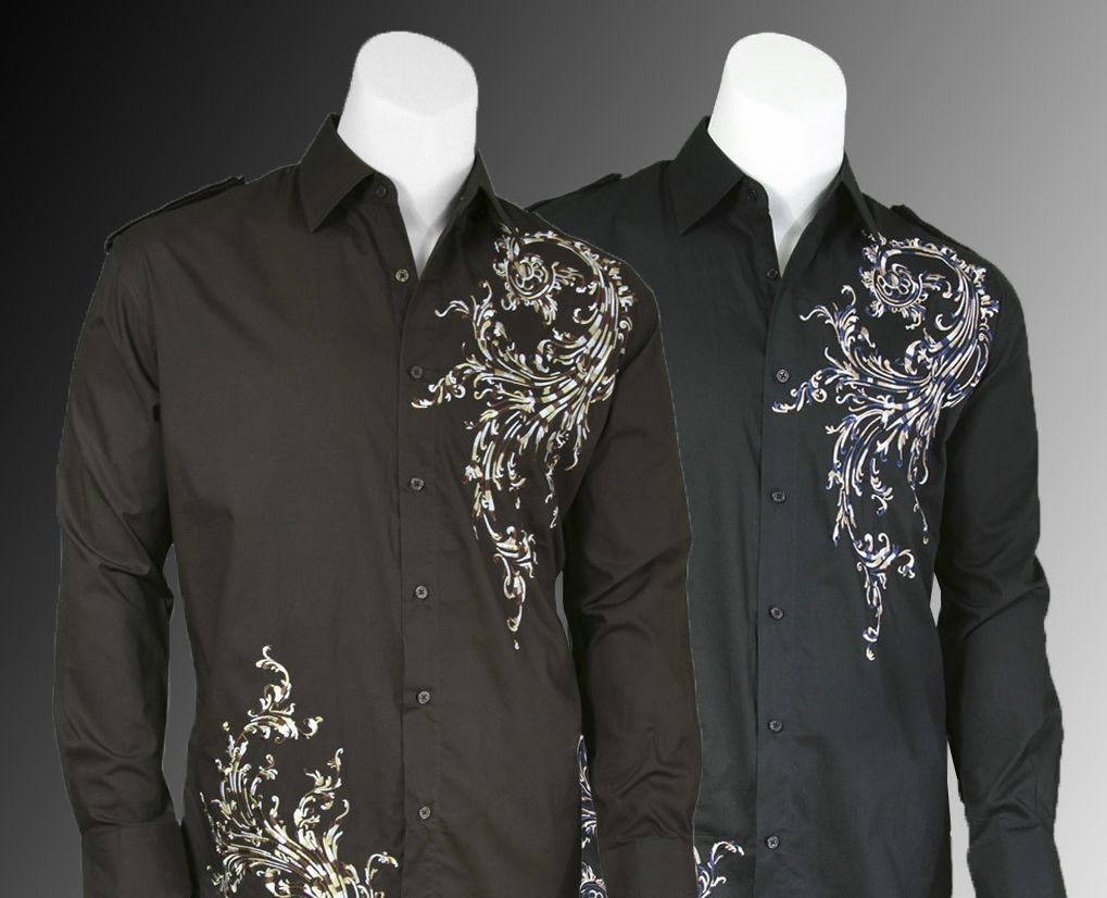 Men's Stylish Casual Embroidered fashion Dress Shirt Size M L XL 2XL 3XL  4XL | eBay