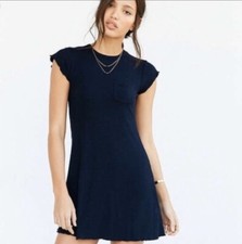 urban outfitters Bdg Navy Blue And Black Scalloped Trim Sleeves Dress