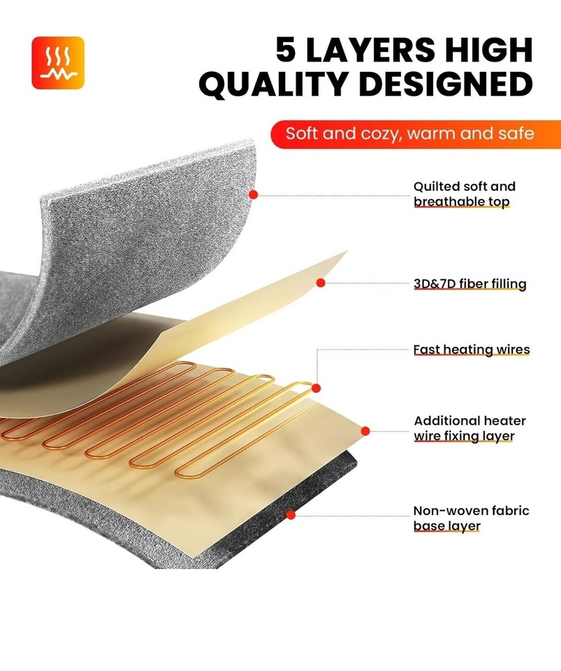 King Size Heated Mattress Pad with Dual Control Quilted Electric