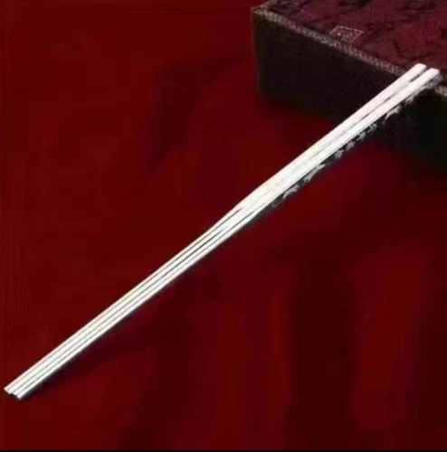 Certified 70g Solid 999 Sterling Silver A Pair Chopsticks Family - Picture 12 of 13