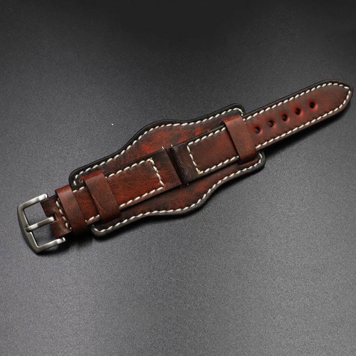Vintage Leather Bund Strap 24mm Leather Cuff Watch Band Men's Bracelet - Picture 5 of 12