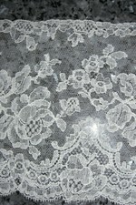 Coupon De Dentelle Nylon Brodée Laine Vintage - 1,4m X 65cm, Blanc, Idéal Pour Création