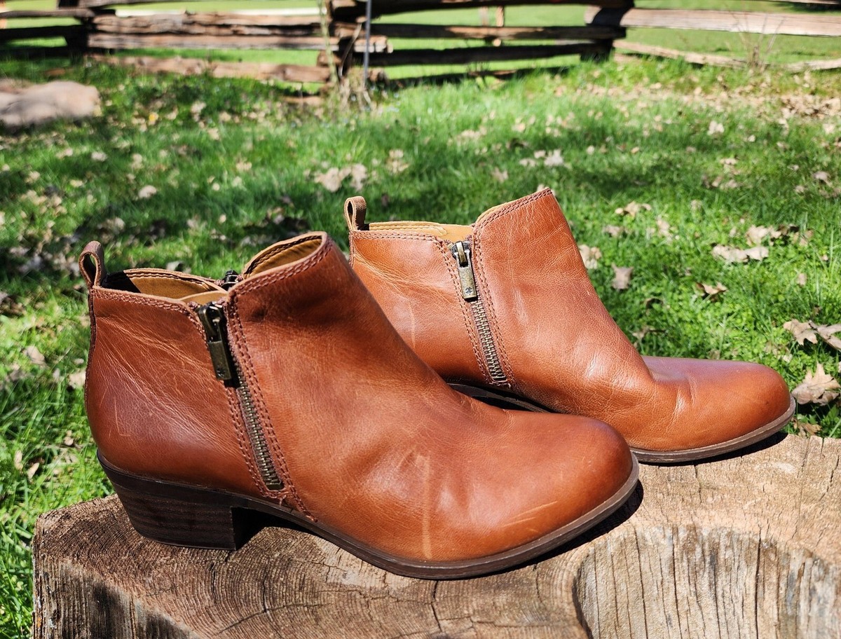 Lucky Brand LK-Basel Booties Brown Leather Dual Zippers Women's