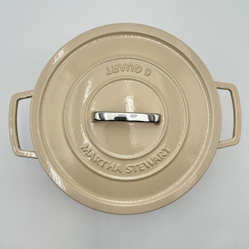 Martha Stewart Enameled Cast Iron Dutch Oven Casserole w/ Lid Beige 6 Qt. Round - Picture 2 of 8