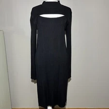 House of Harlow 1960 Black Bodycon Ribbed Cutout Hem Slit Midi Dress Size XL