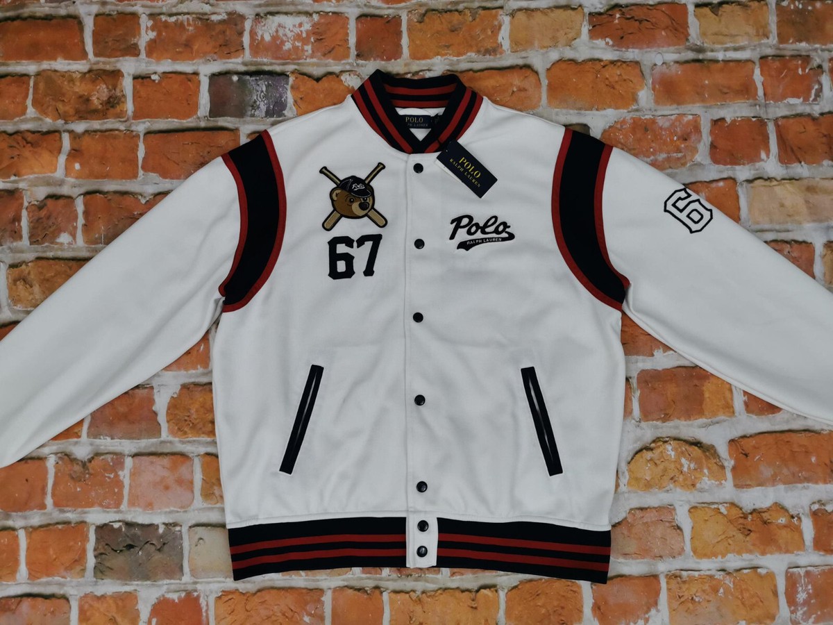 New Ralph Lauren 67 USA Polo Baseball Jacket Polo Bears White