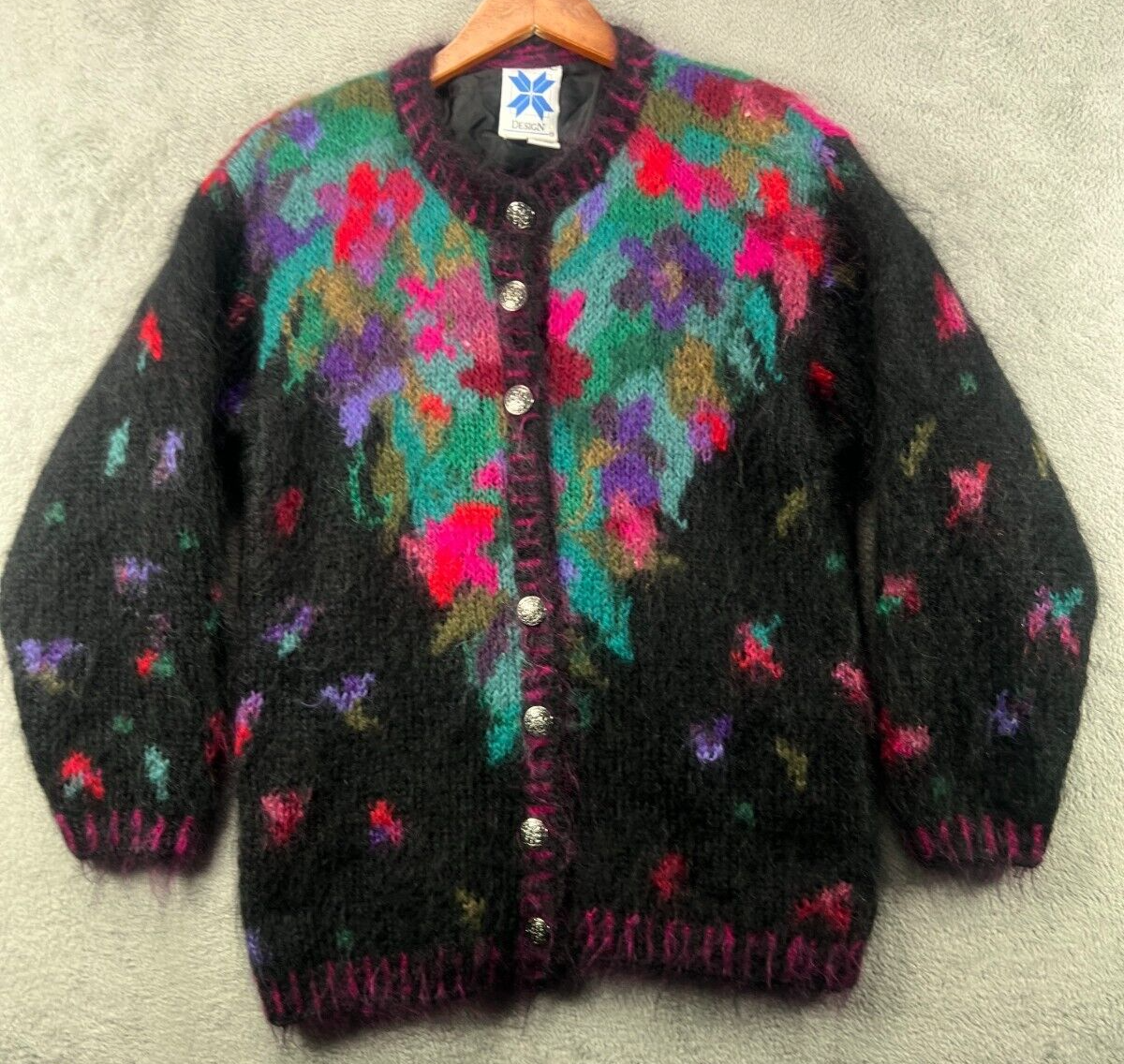 Vintage Mohair Sweater Small ICELANDIC DESIGN Colorful Fuzzy