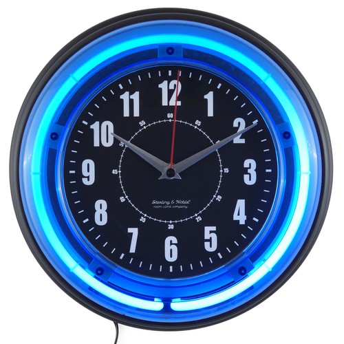 Sterling and Noble 11" Vibrant Blue Neon Analog Wall Clock eBay