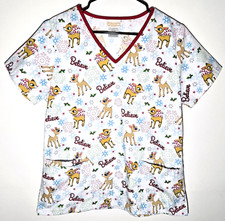 Rudolph Christmas Scrub Top  Red Nosed Reindeer Believe  Womens Small