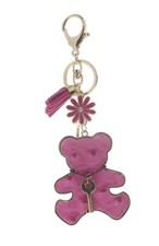 Teddy Key Bear Leather Key Chain Purse Charm Fob With Tassel Drop