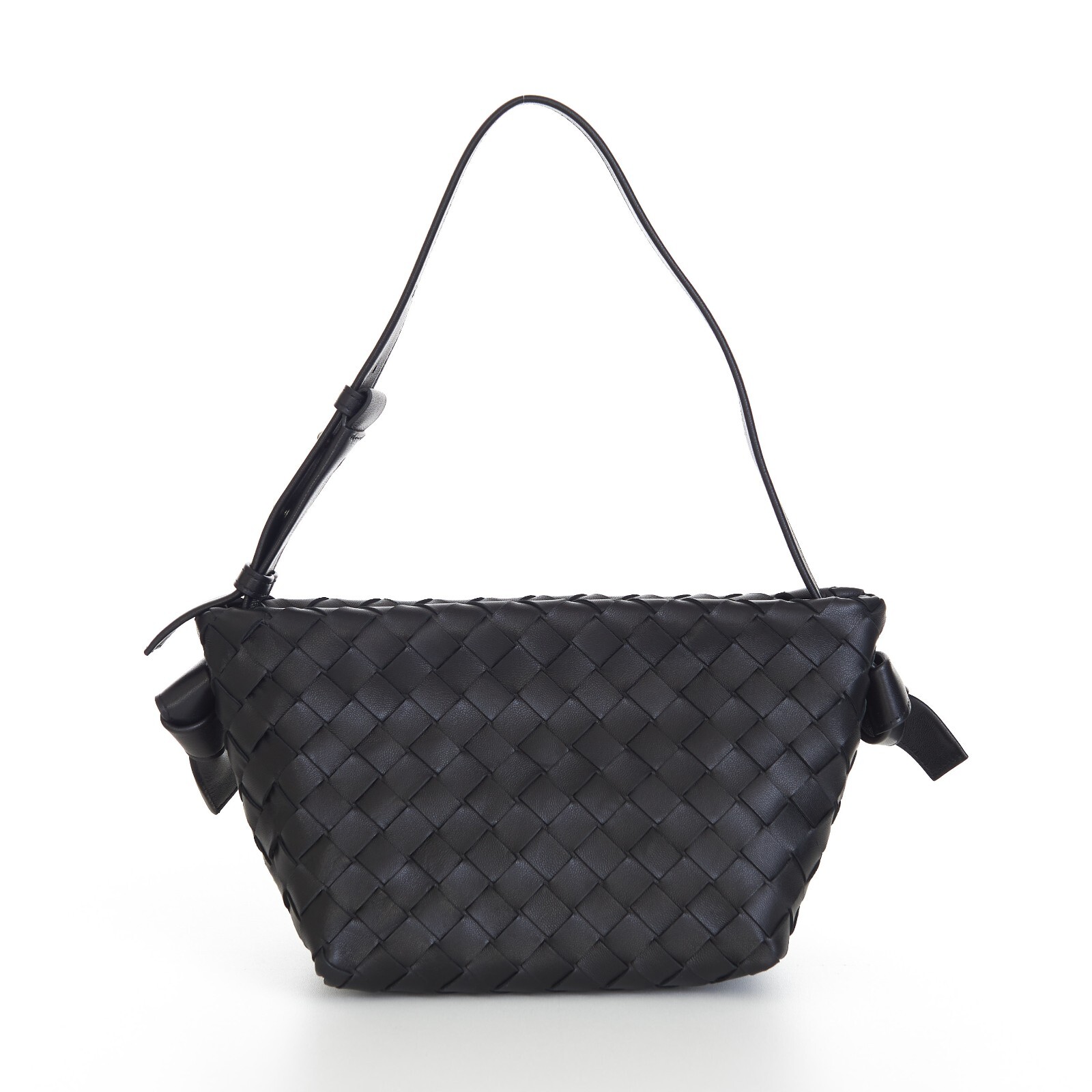 Bottega Veneta Black Leather Shoulder Strap Intrecciato Knot Hobo Bag