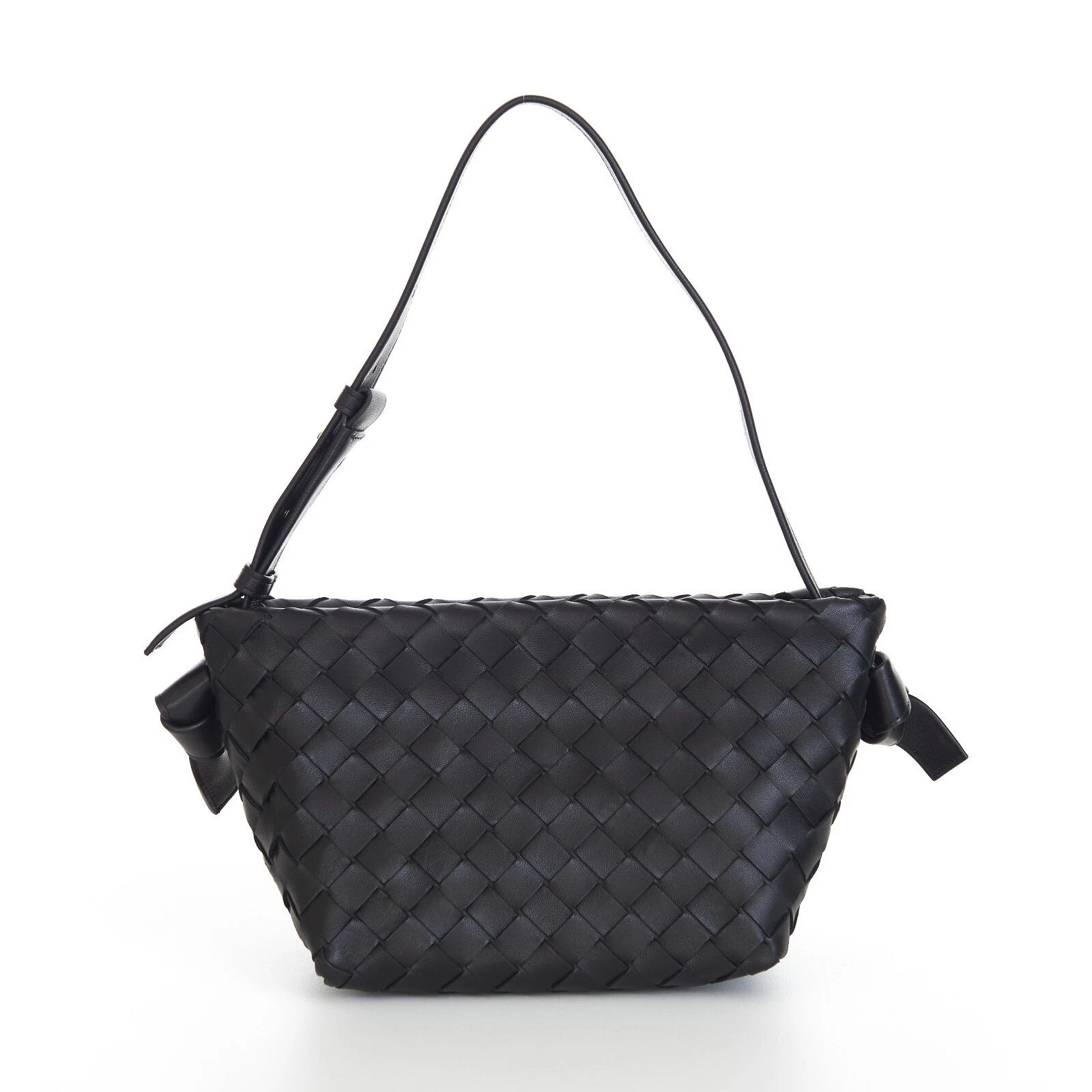 Bottega Veneta — BOTTEGA VENETA 2500$ Small Tie Shoulder Bag In Black Intrecciato Leather