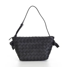 BOTTEGA VENETA 2500$ Small Tie Shoulder Bag In Black Intrecciato Leather