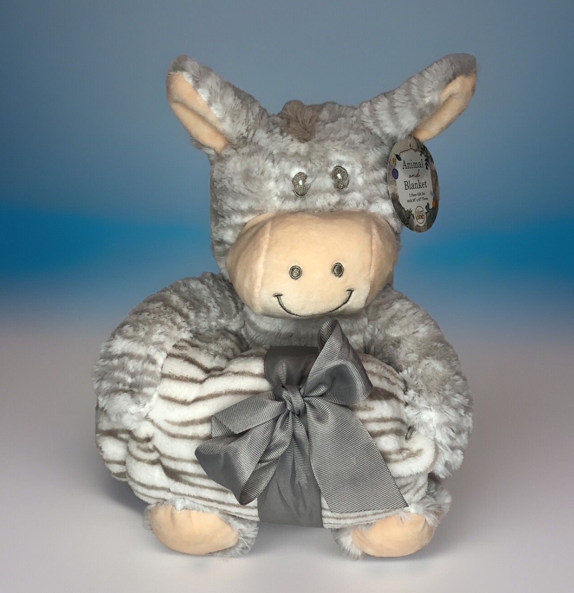 Silver One 2 Piece Plush Zebra Animal & Blanket Gift Set 30” X 40