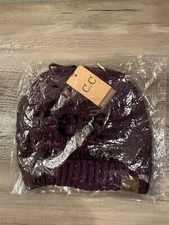 C.C. Exclusives Beanie Hat Cap Purple Cable Knit NEW