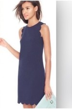 J. Crew Womens Scallop Sheath Dress Size 4 Navy Blue Sleeveless Back Zip