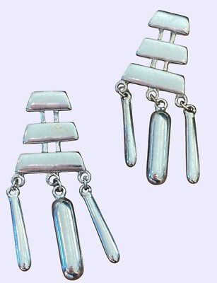 Vintage Elle Silver Dangle Statement Earrings With Geometric Design For Women