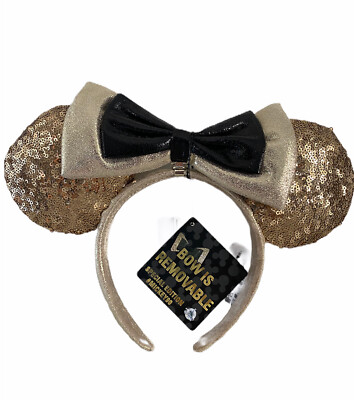 New 2018 Disney Parks Mickey Mouse 90th Years Gold Ears Headband Detachable Bow Mickey Mouse Ears Headband Gold 90th Birthday Spectacular  main image 3