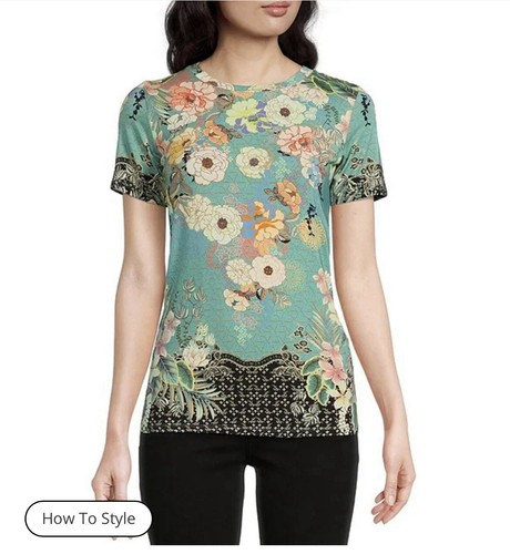 Johnny Was Millay Floral Print Short Sleeve Bamboo Knit Jersey Tee size Small