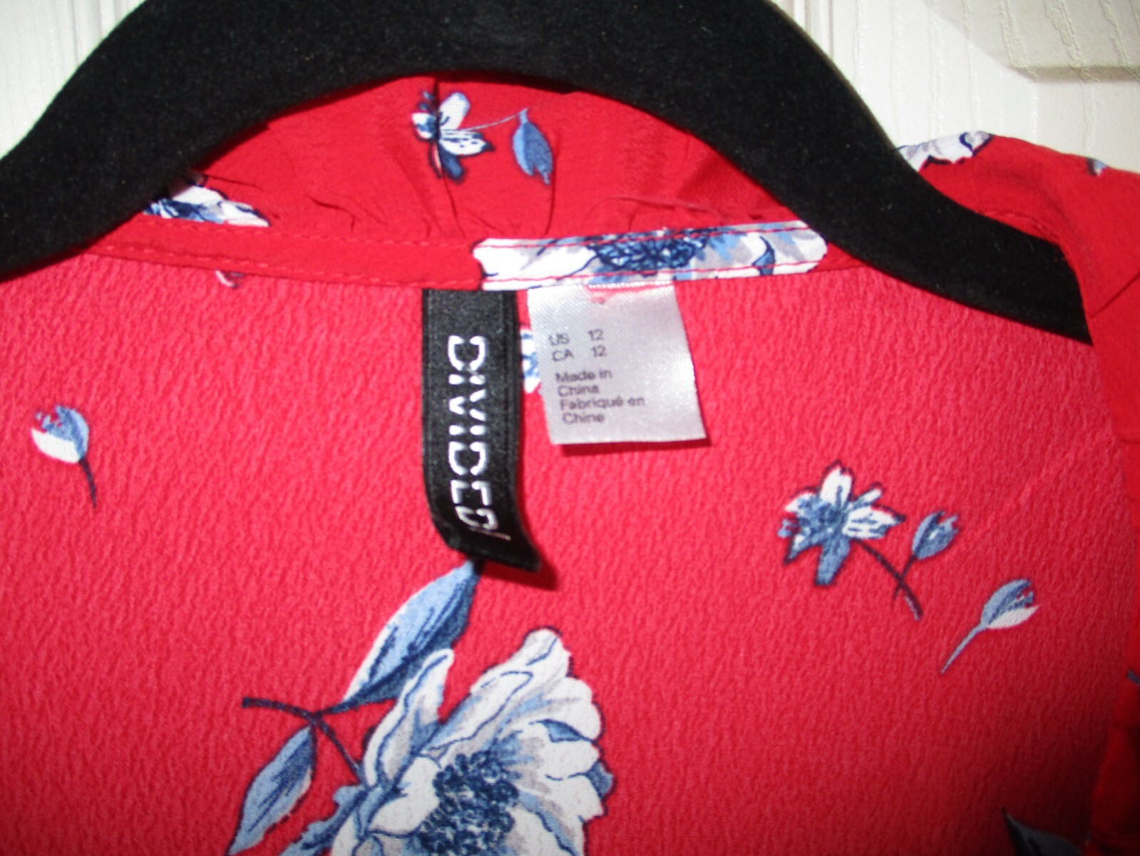 Divided by H&M Red Floral Boho Peasant Long Sleeve Ruffle Surplice Top -12