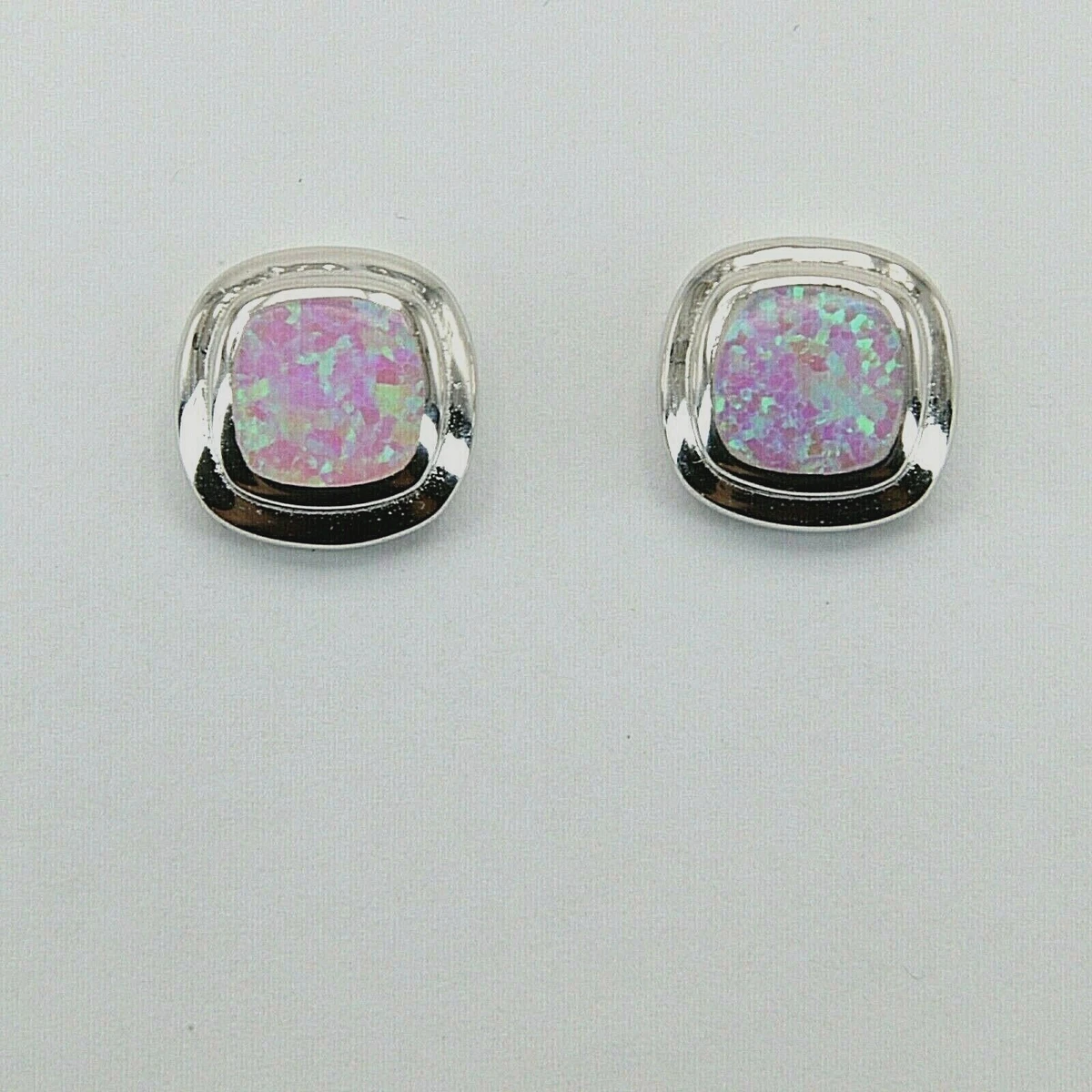 Unique Pink 10 mm FIRE OPAL Post Stud Square Earrings 925 STERLING SILVER 671