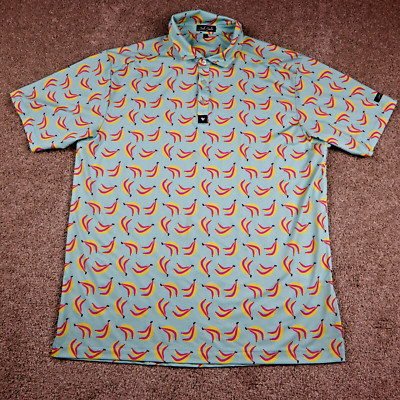 Bad Birdie Polo Shirt Mens XXL 2XL Blue Yellow Banana Golf Performance Stretch
