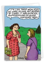 1 Funny Birthday Paper Card with Envelope Bday Medicine Necklace  - NobleWorks