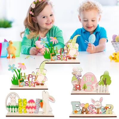 Easter Table top Decorations Signs, Easter Wooden Table Bunny Easter Decor R5N3