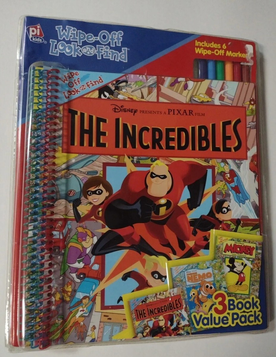 WIPE OFF LOOK AND FIND Disney Pixar THE INCREDIBLES Set 3 Books