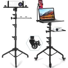 Adjustable Metal Laptop Tripod on Wheels with Shelves and Phone Holder