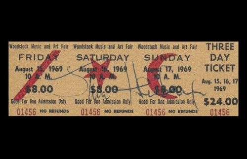 Jimi Hendrix Autograph & Woodstock Ticket Reprint On Genuine 1960s Card 9042s