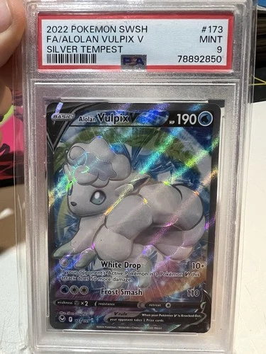 2022 POKEMON SWORD & SHIELD SILVER TEMPEST #173 FULL ART/ALOLAN VULPIX V PSA 9