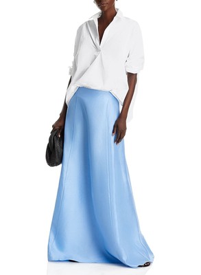 Staud Womens Vincenzo Silk-Dupioni Maxi Skirt 4 Periwinkle - NWT $695