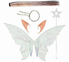 Fairy Costume Accessory Set Wings Elf Ears Wand Flower Crown Hair Tinsel