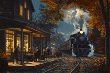 Vintage Steam Train Station Landscape Home Decor Wall Art Canvas Prints Painting