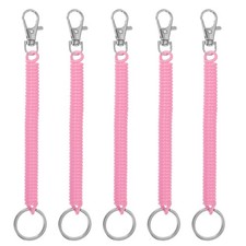 5pcs Retractable Coil Spring Keychain with Lobster Clasp Keyring 17cm Pink