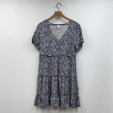 J. Crew Floral Print Short Sleeve Tiered Relaxed Swing Mini Dress Navy XS